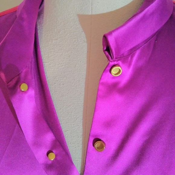 Tahari Petite Color Block Snap Blouse - Picture 4 of 8